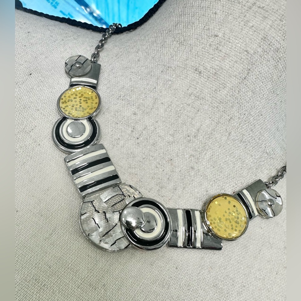🖤Unique Geometric Silver Tone Statement Necklace
